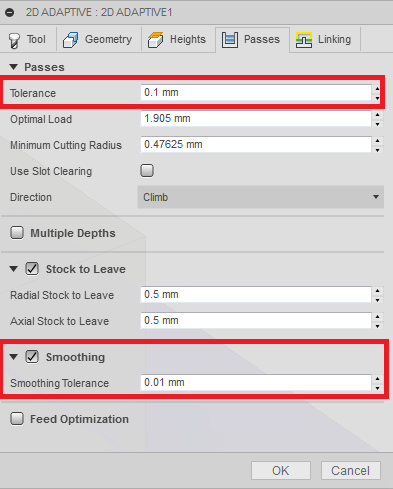 Settings for Tolerance and Smoothing Tolerance