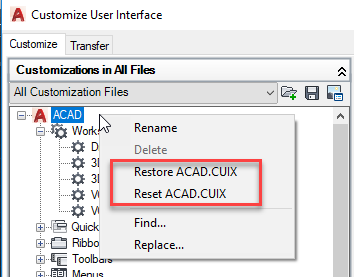 chupar Exagerar Pase para saber Cómo restablecer el archivo CUIx en los productos de AutoCAD | AutoCAD |  Autodesk Knowledge Network