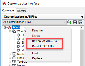 AutoCAD 製品で CUIx ファイルをリセットする方法