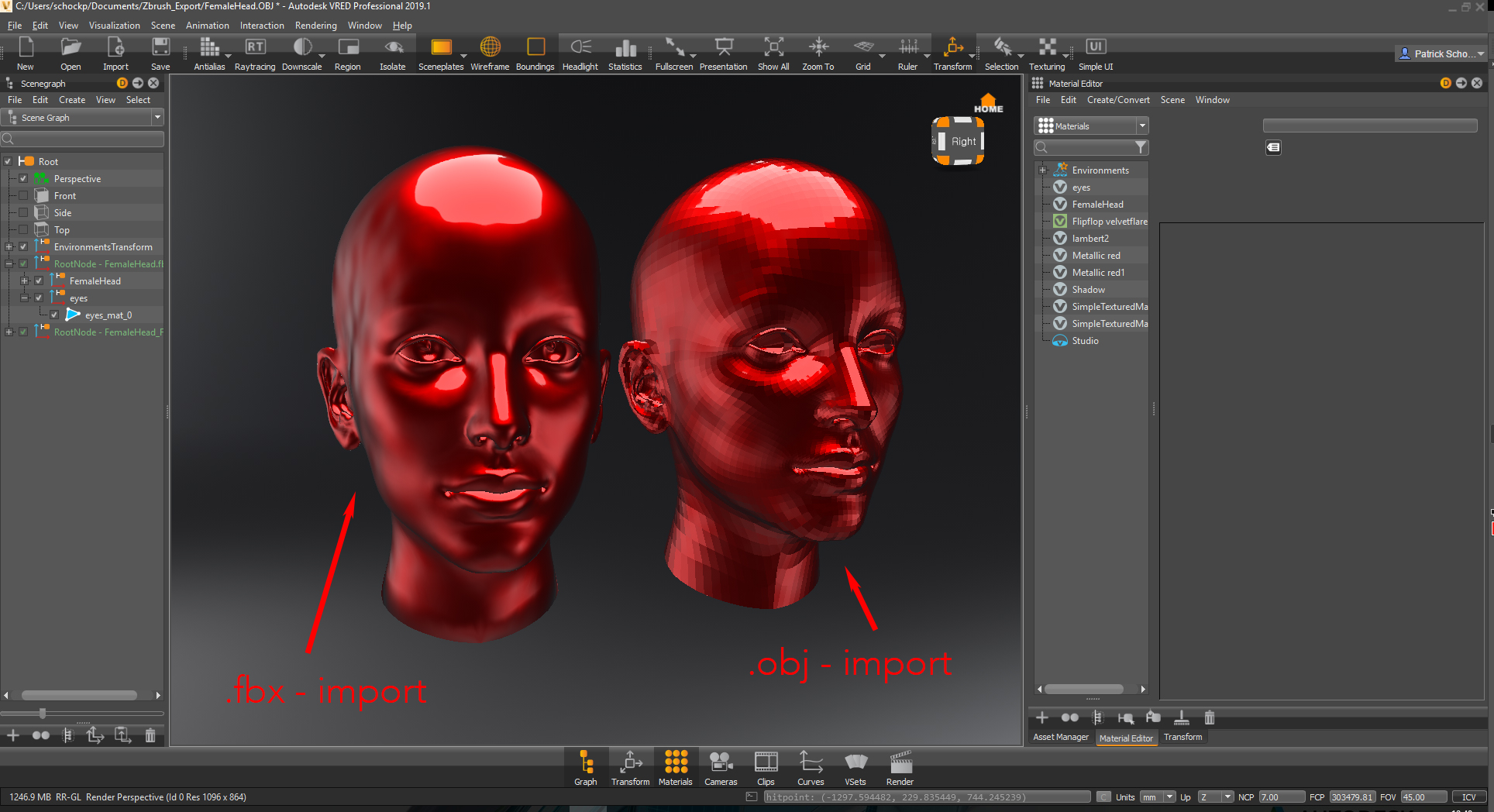 Exporting from Zbrush to VRED through Maya breaks geometry