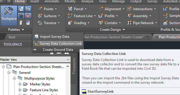 Running Survey Link from Civil 3D