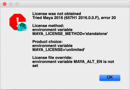 "License Was Not Obtained, Error 20" When Launching Maya On A Mac