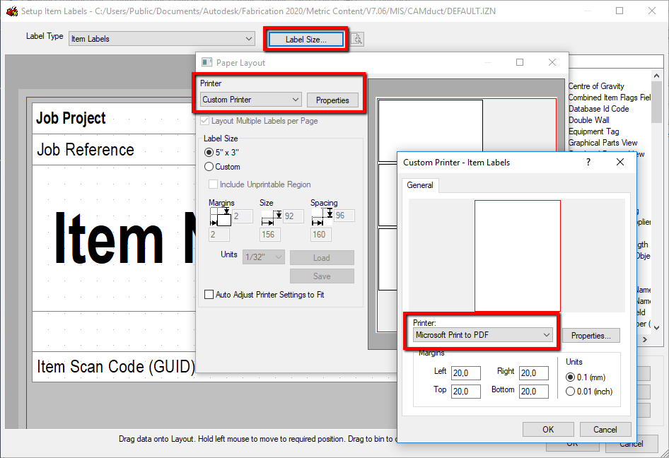 How to set different printers for multiple Labels in CAMduct