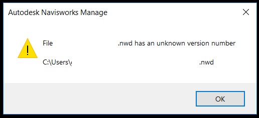 Navisworks でファイルを開くと「ファイル(XYZ)のバージョン番号が不明
