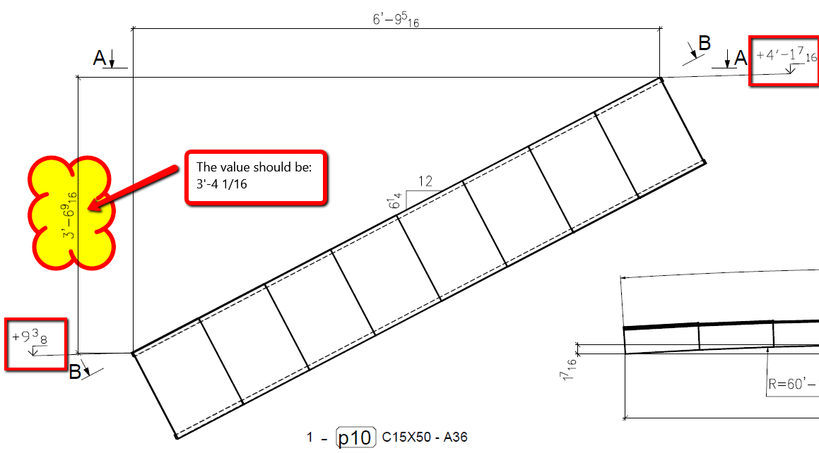 Vertical dimension of stringer in detail does not match the difference ...