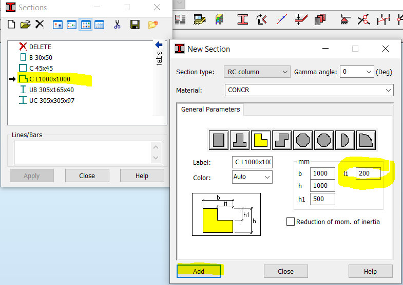 Robot Structural Analysis でコンクリート L 型柱計算を含むモデルの