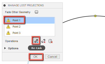 如何在Autodesk Fusion 中使用“管理丢失的投影”修复草图