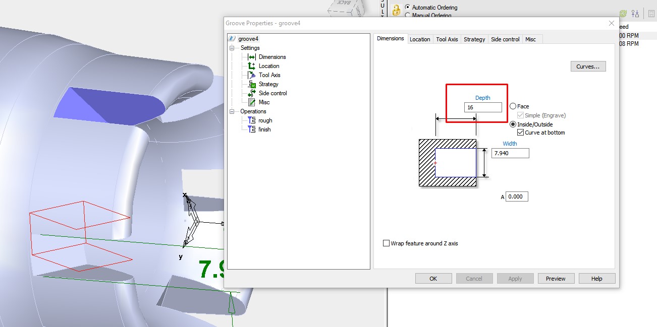How to create a slot around the index axis using a Side mill tool in