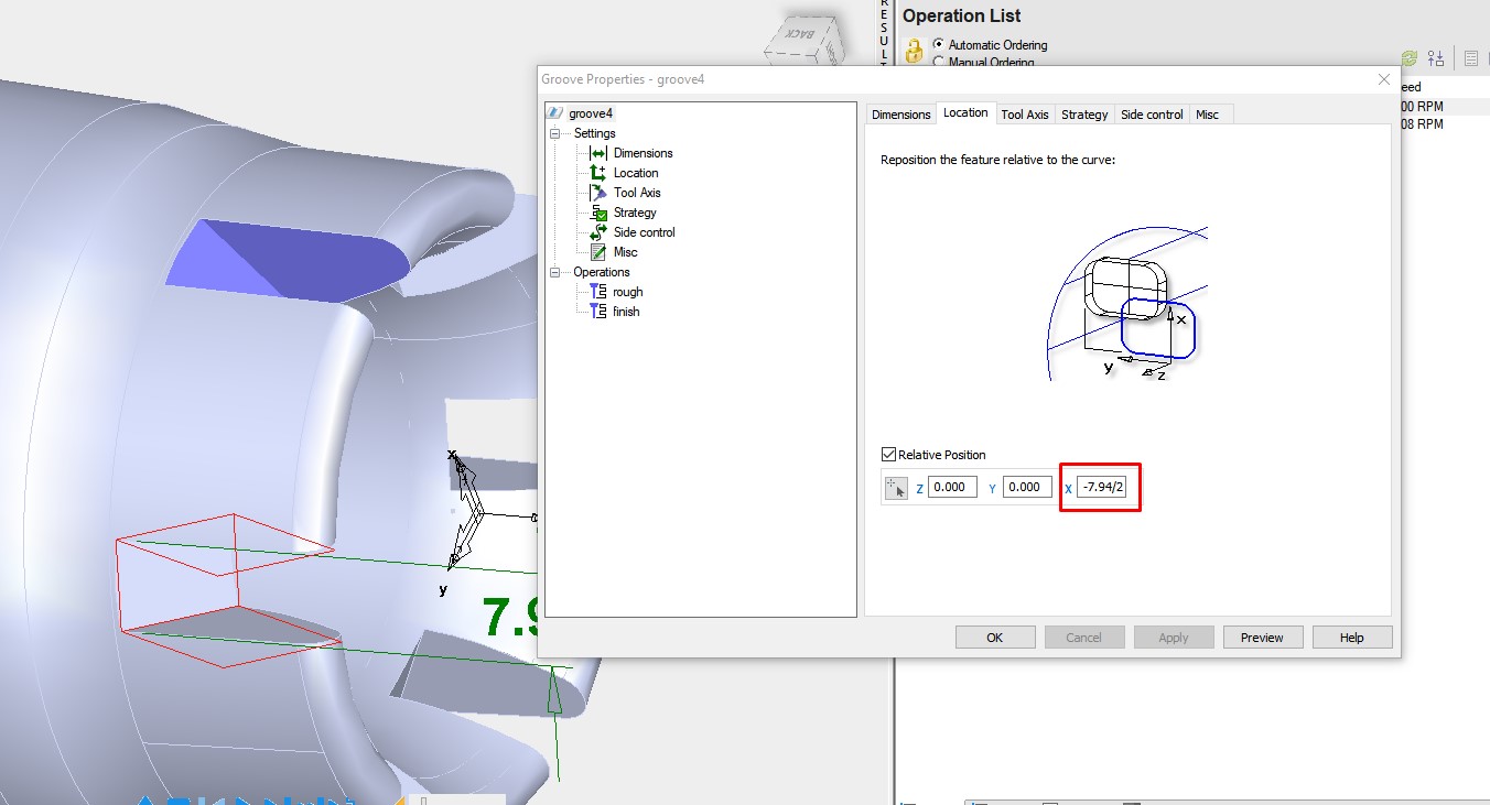 How to create a slot around the index axis using a Side mill tool in