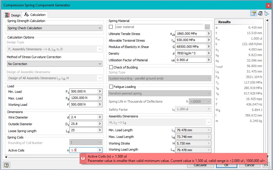 How many active coils does Inventor's Compression Spring Component
