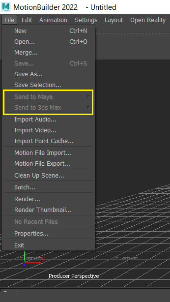The Send to 3ds Max or Maya functions are grayed-out in Motion Builder |  3ds Max | Autodesk Knowledge Network