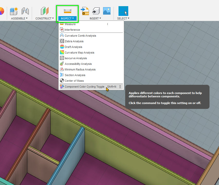 コンポーネントのカラー見本はオンになっていますが、モデルのFusionでは見本のカラーが表示されません