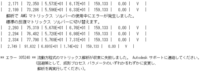 bulaunbulaun様ご確認ページです エラー 305240: 流動方程式のマトリックス解析が収束に失敗しました