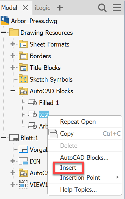 Wenn Sie einen platzierten AutoCAD-Block auf ein Inventor DWG ...