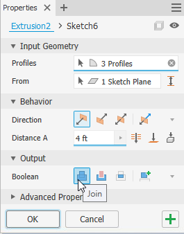 Part disappears when extruding into another body in Inventor