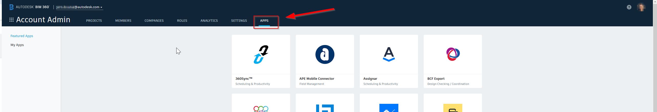 Access to the Apps & Integrations tab within the BIM 360 account has ...