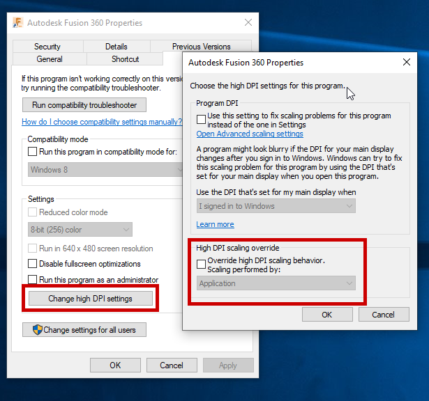 Disable display scaling on High dpi. High dpi scaling override. Disable display scaling on High dpi settings. Remote display disable display scaling on High dpi. Resolution fix