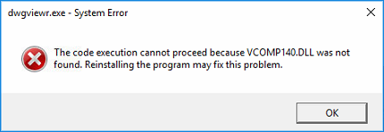 The Code Execution Cannot Proceed Because Vcomp140 Dll Was Not Found When Starting Autodesk Software Autocad Autodesk Knowledge Network