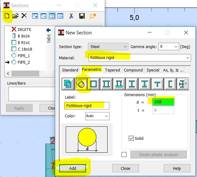 How to define dummy rigid section for any bar member in Robot