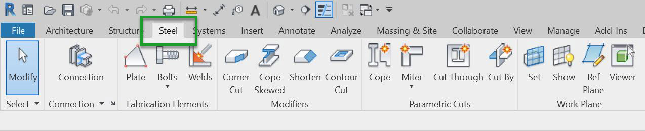 Steel tab missing in Revit ribbon