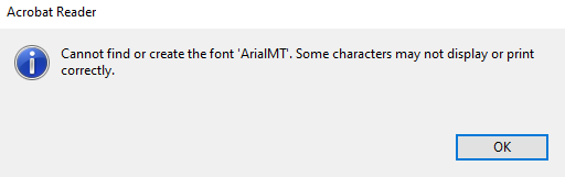 cannot find or create the font arialmt some characters may not 