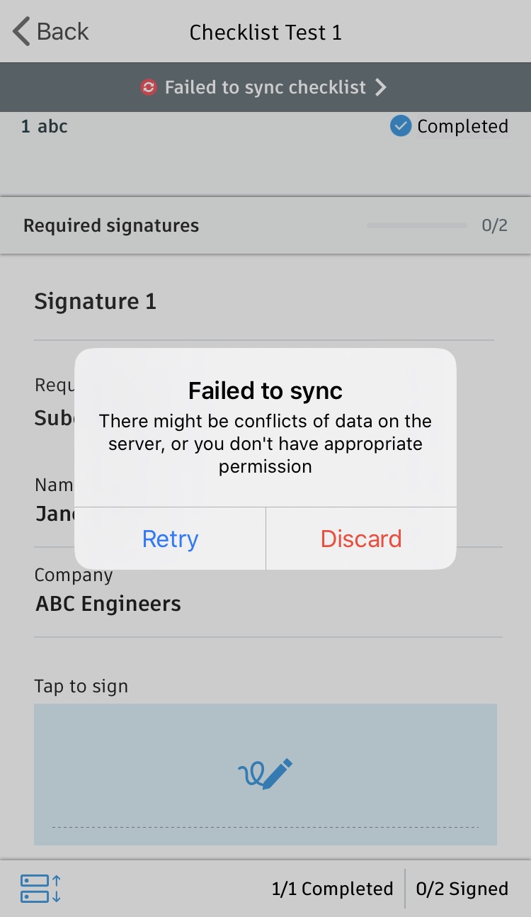 Failed to sync checklist when adding a signature to a Checklist in BIM 360