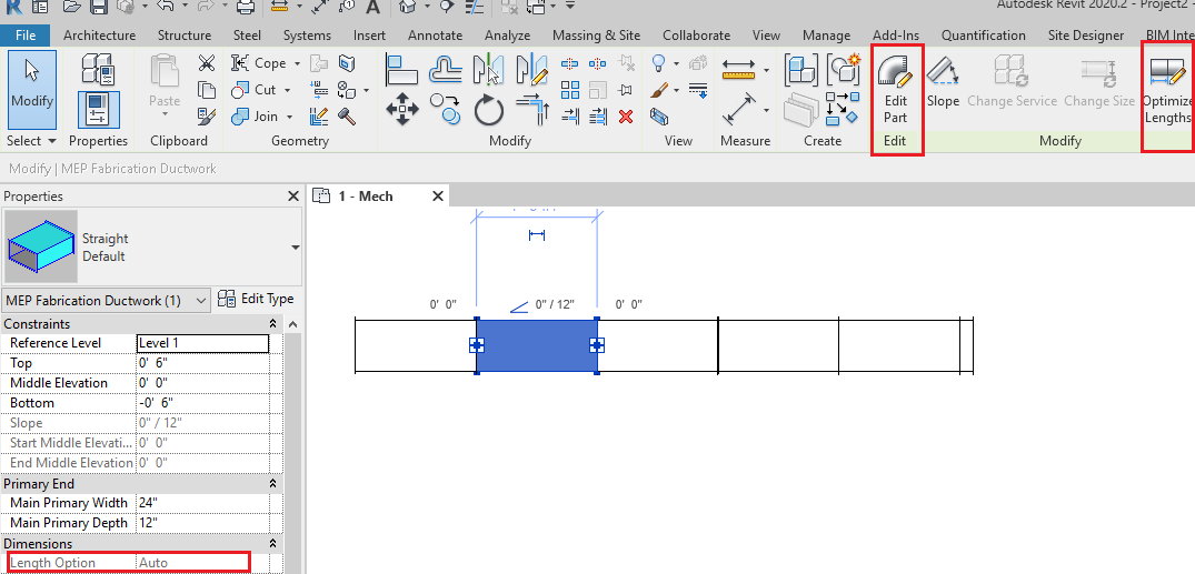 Using Optimize Lengths On Fabrication Parts Sets The Length To Value Instead Of Auto When