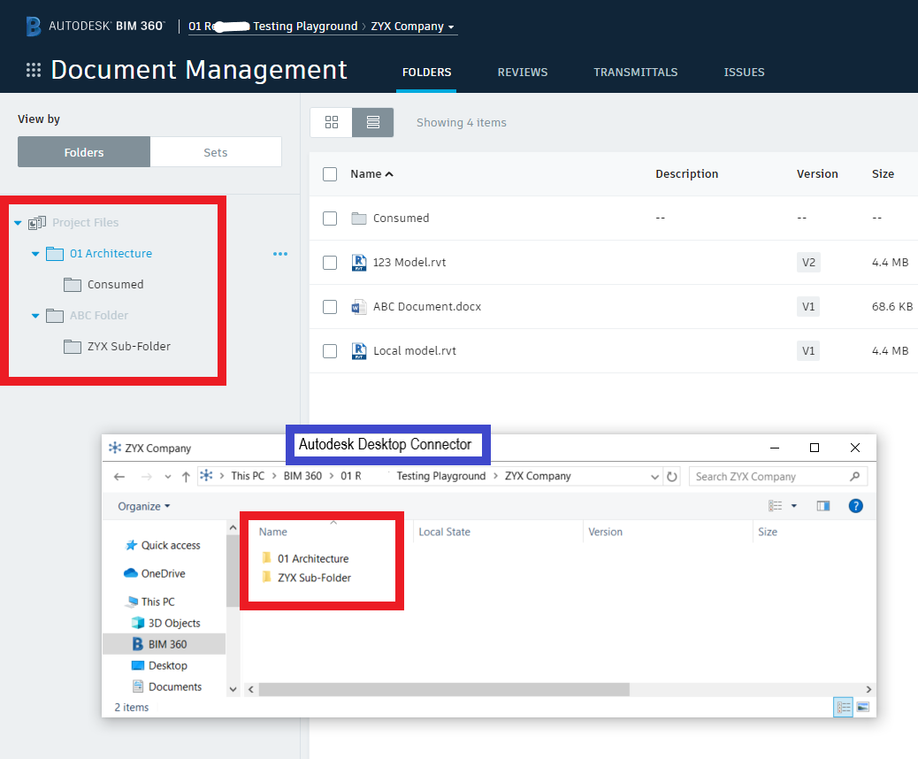 Folder paths in Desktop Connector do not match with BIM 360 Document