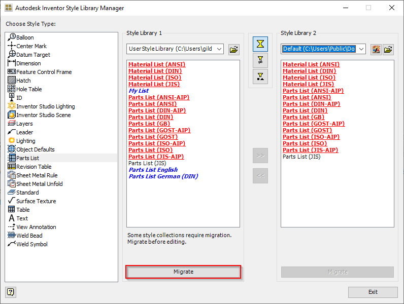 Style Library Manager does not seem to migrate styles in Inventor