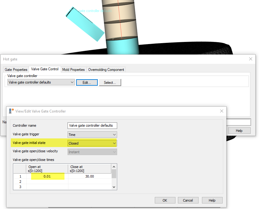 Very high shear rate when using valve gate control in Moldflow