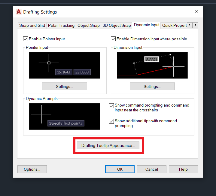 I campi di Input dinamico sono vuoti, vuoti o tagliati in AutoCAD