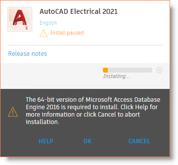 AutoCAD Electrical 2021/2022のインストール中にMicrosoft Access 