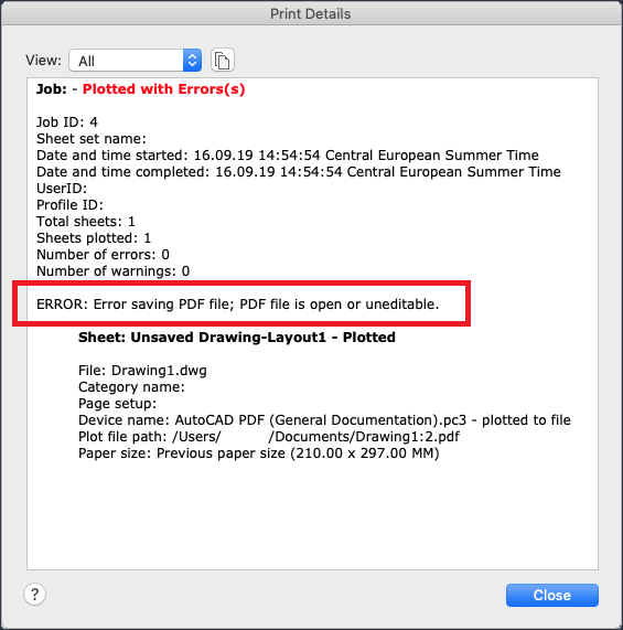 Error Saving Pdf File Pdf File Is Open Or Uneditable When Creating A Pdf File From Autocad Autocad Autodesk Knowledge Network