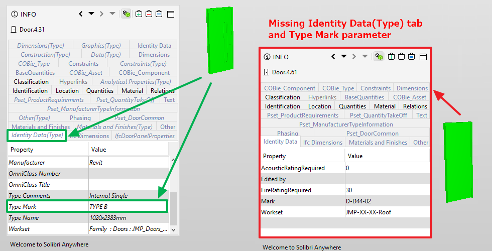 Missing Type Mark and other parameters after export to IFC from Revit