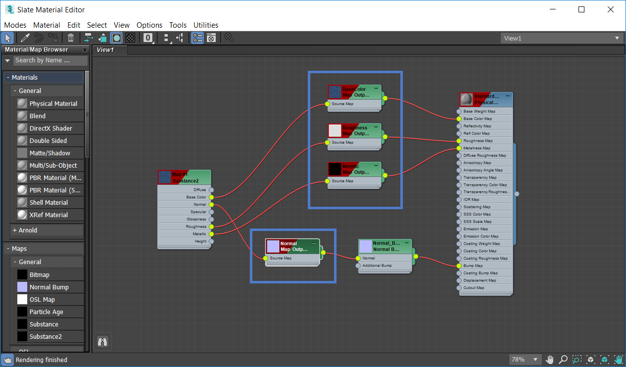 passager sorg Kom forbi for at vide det Map Output Selector nodes automatically display between Substance2 map and  material node in the Slate Material Editor in 3ds Max