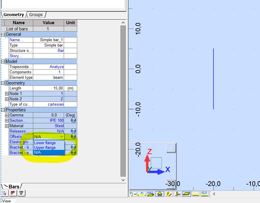 How offset can be defined for column in Robot Structural Analysis