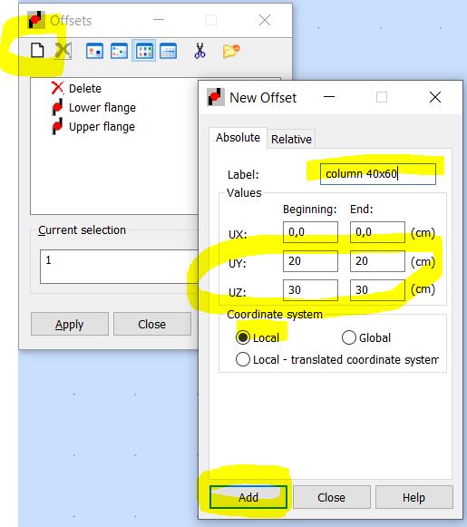 How offset can be defined for column in Robot Structural Analysis