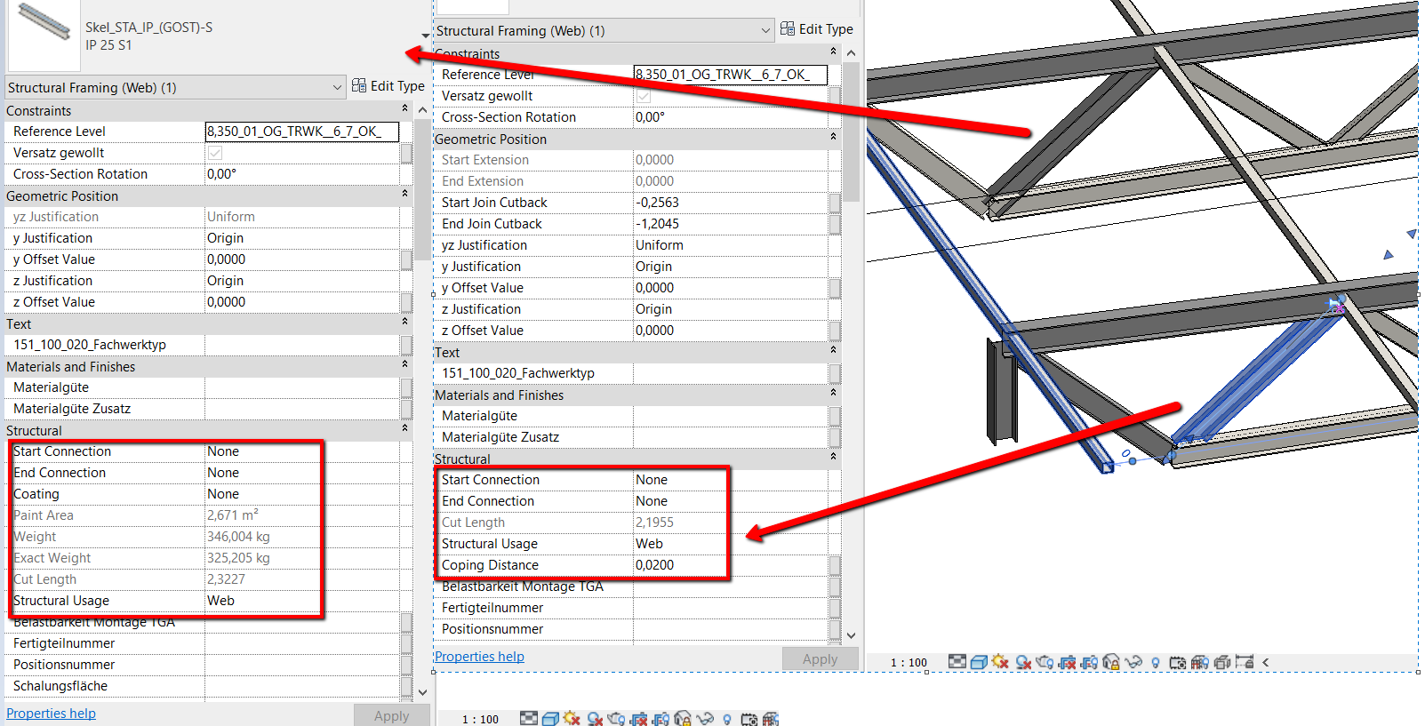 Different properties for same beam/column in Revit
