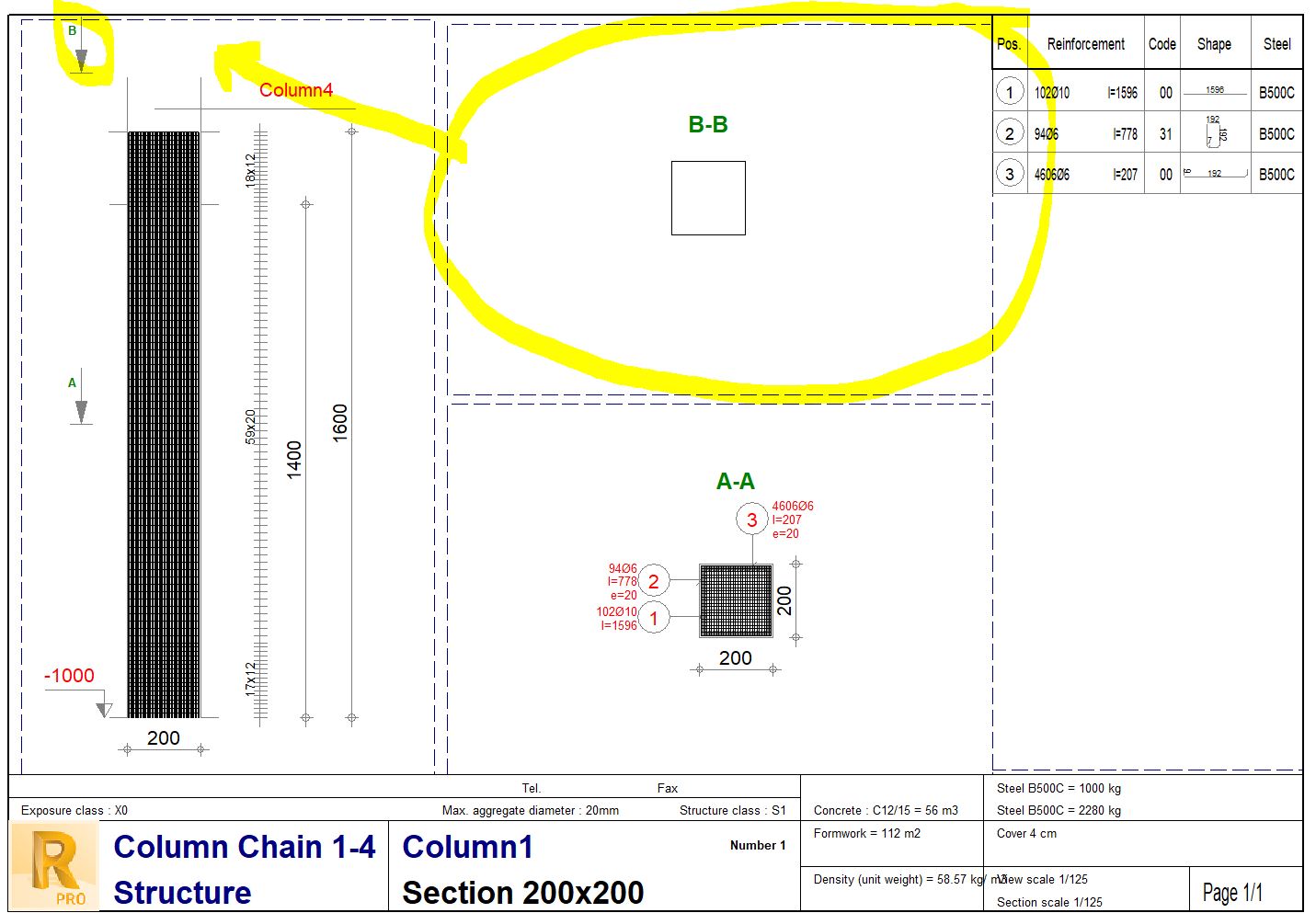 How to present column section in empty field of RC column drawing in ...