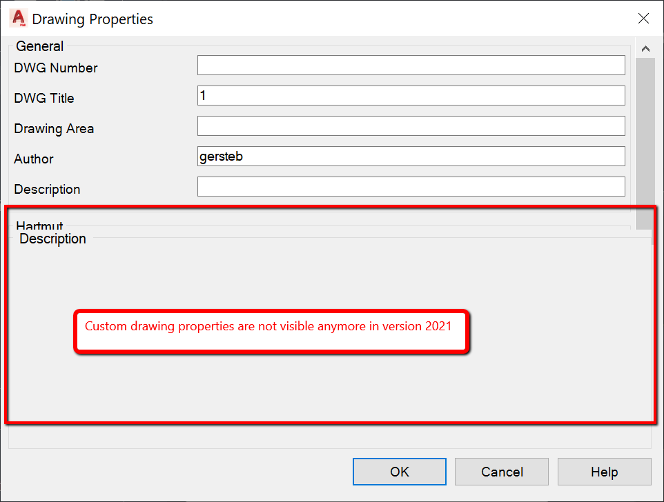 Custom drawing properties are not visible anymore in AutoCAD Plant 3D 2021