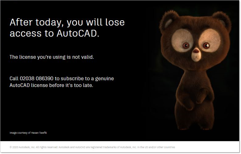 License is not valid. Your AUTOCAD License is not valid. NONVALID software detected your AUTOCAD License is not valid.