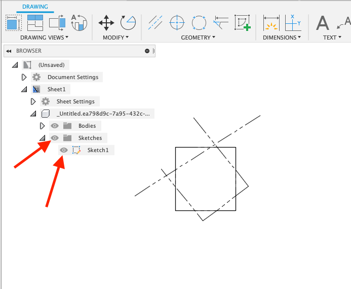 How to display a sketch in a Fusion Drawing