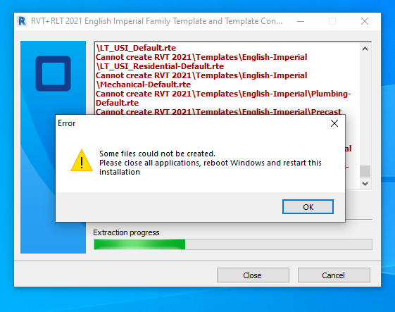 Erreur Certains Fichiers Nont Pas Pu être Créés Lors De Lextraction Du Contenu Revit 