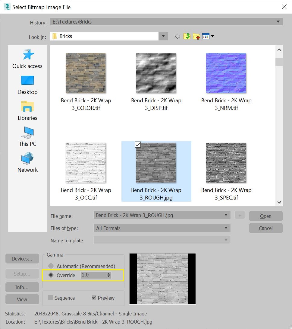 How to load noncolor bitmaps for PBR workflow without changing Gamma