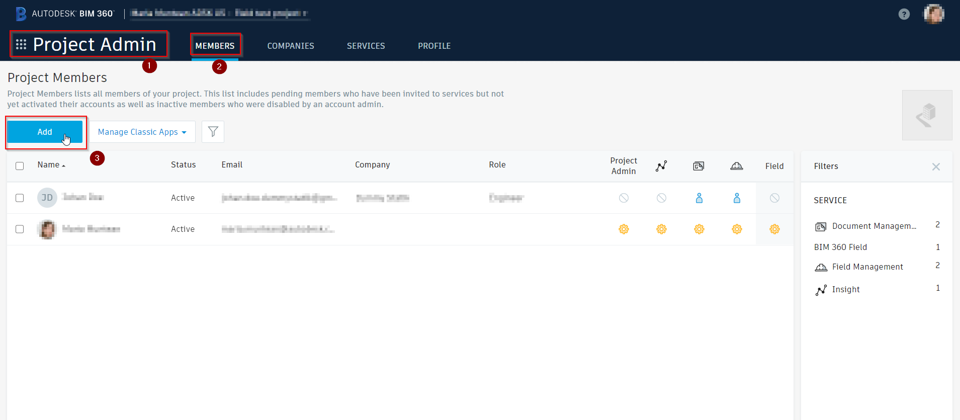 How to add new member to a project in BIM 360