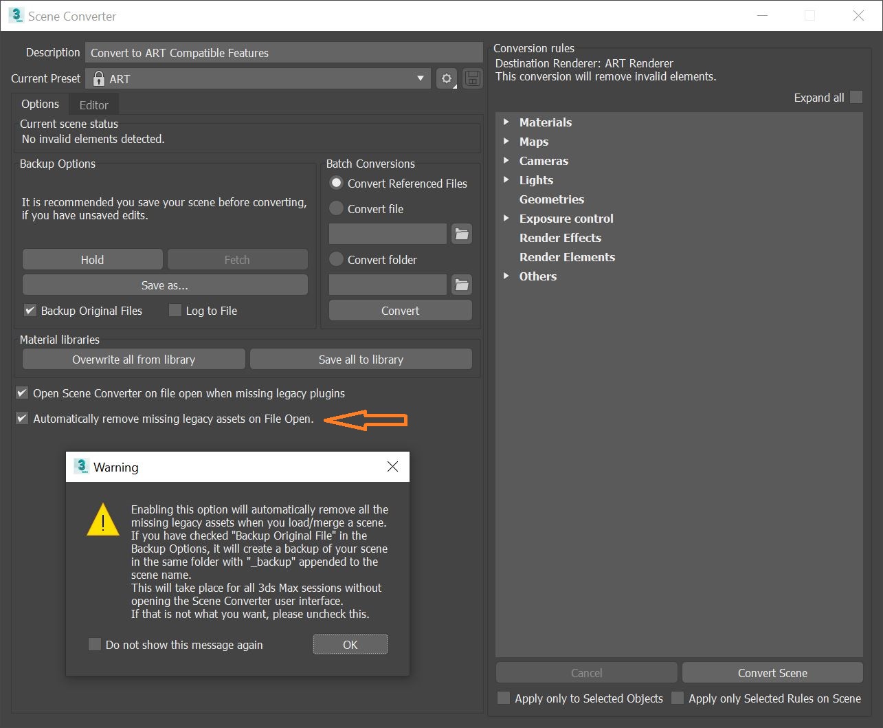 Dlls" warning appears when opening a Mental Ray scene file 3ds Max