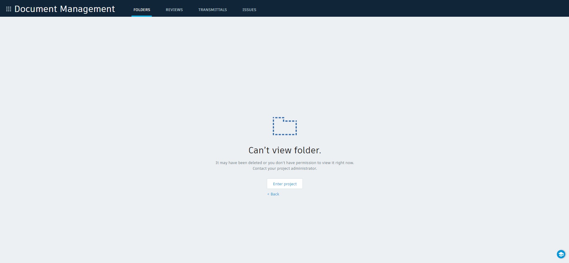 "Cant view folder" message continues to appear for Project Admin on new