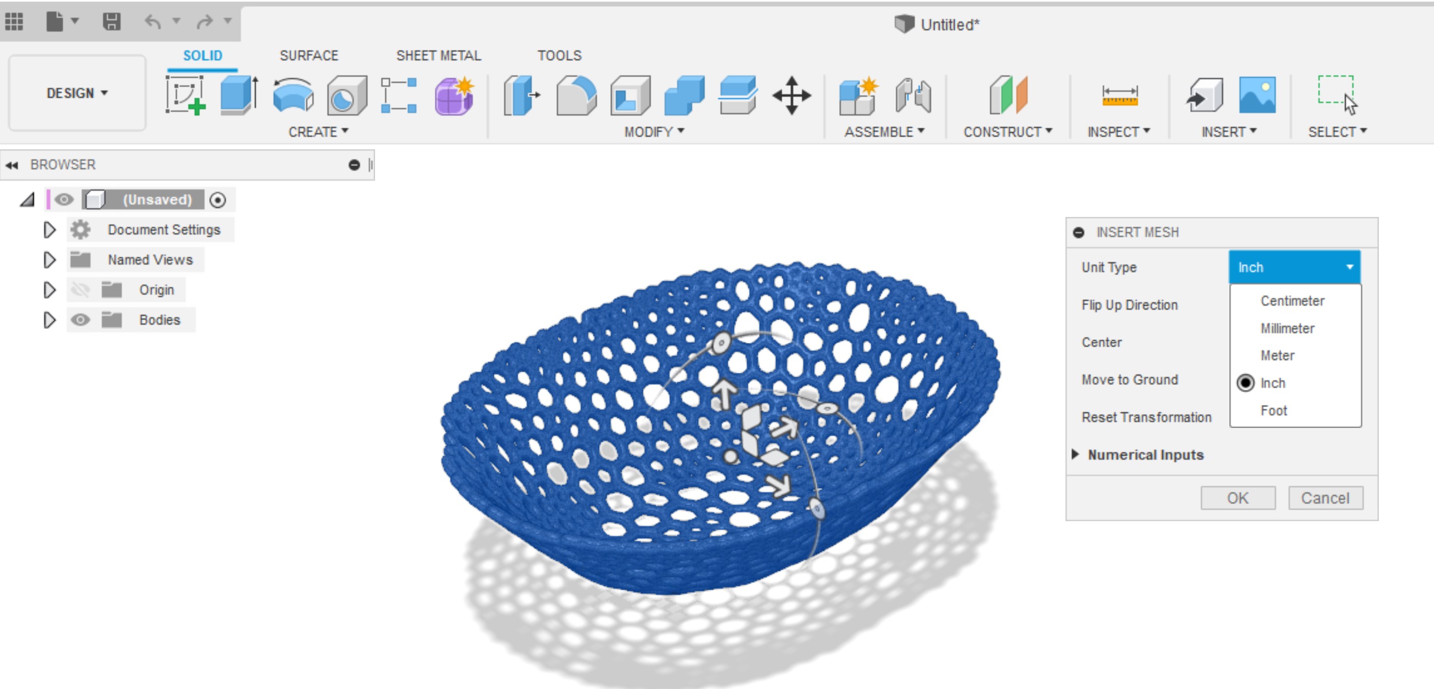 How to convert a mesh to a solid or surface body in Autodesk Fusion