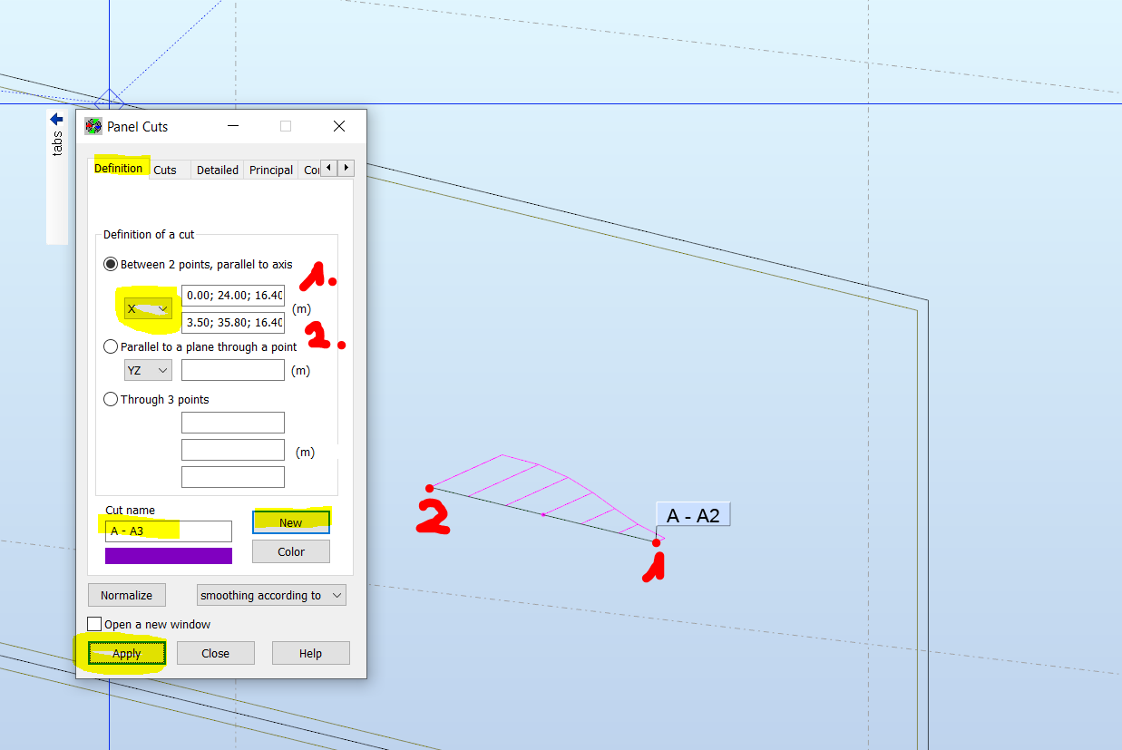 How to display the reduced results for the cut defined between two