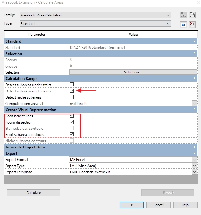 Areabook extension for Revit在Revit 2021使用共享坐标时未检测到屋顶下的子面积